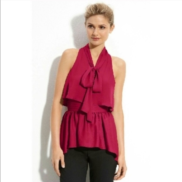 NWOT BCBG Red Celine Tie Neck Blouse XXS - Picture 3 of 3